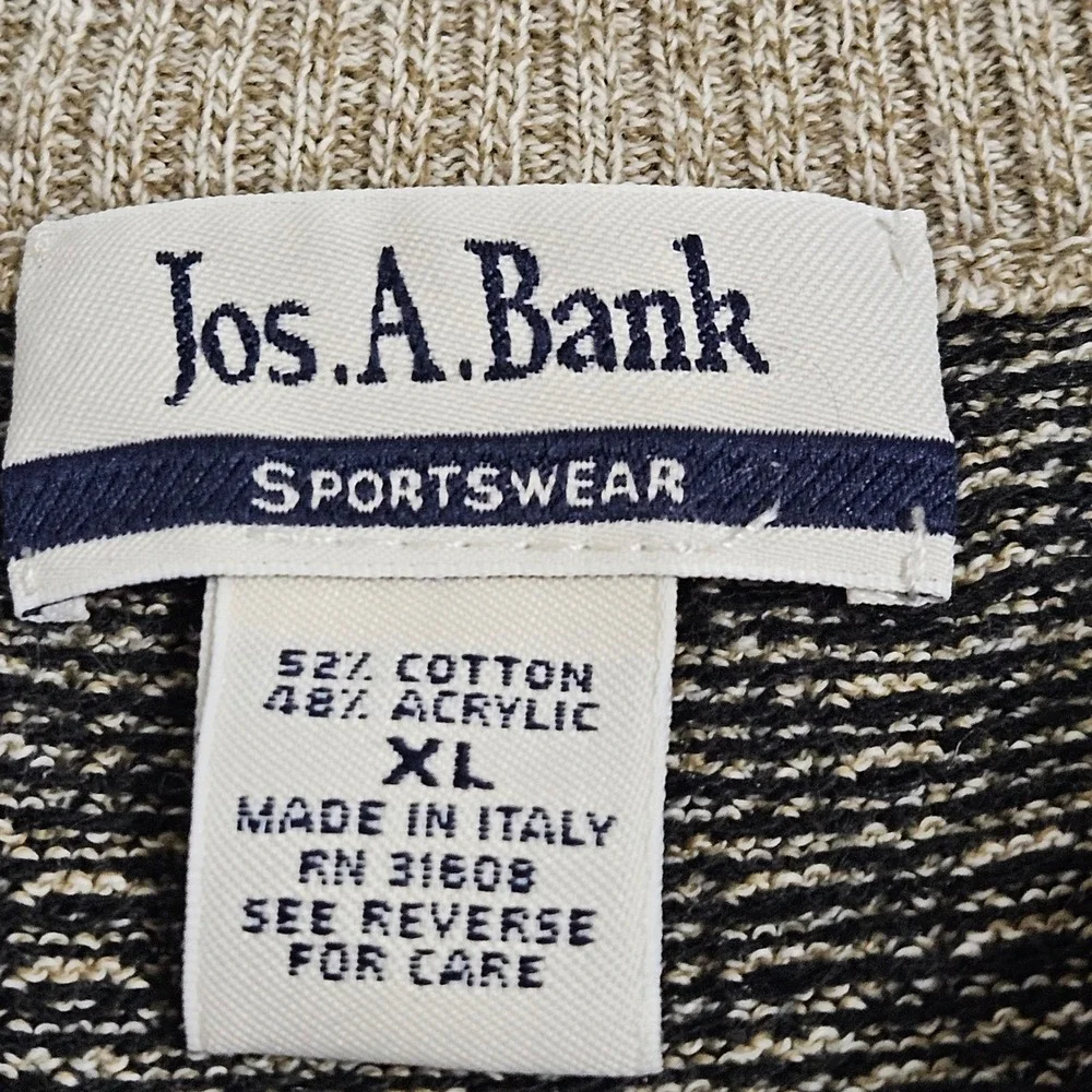 Vintage 90s GrandpaCore Jos A Bank Italian Knit Gray Cream Sweater XL‎ CozyCore